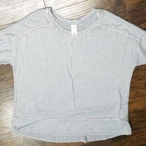 Terra Sky Shirt Plus Size 1x Gray Long stretch short sleeve high low